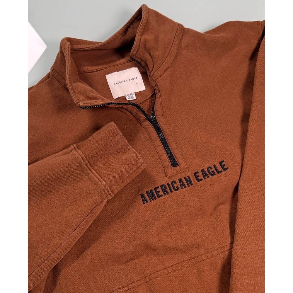 American Eagle Quarter Zip Sweatshirt Mens Rust Brown Mock Neck CozyCore - XXL